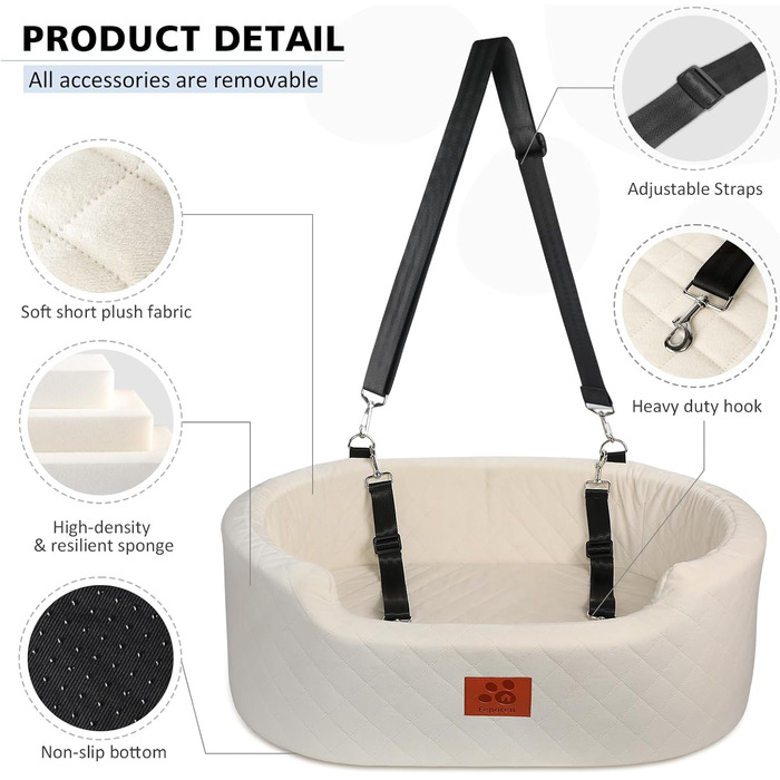 Dog Car Seat for Medium/Large Dogs (up to 25kg) or 2 Small Dogs - with Safety Leashes & Washable Cushion - Back Seat Cover