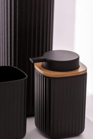 Дозатор для мила WENKO Rotello, 250 мл, з бамбуковими деталями, для мила та засобів для миття посуду, чорний/натуральний