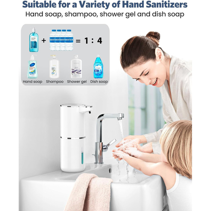 Автоматичний диспенсер мила HAPPHOOH, 380 мл, сенсорний, USB, водонепроникний, для кухні, ванної, школи, готелю, пінистий