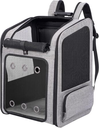 Транспортна переноска для собак та котів великого розміру з колесами, складана, рюкзак для собак до 15 кг, з прозорим вікном, сірого кольору