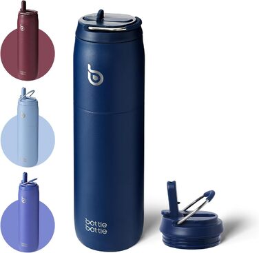 bottlebottle BOTTLE Insulated Water Bottle Stainless Steel 32oz (946ml) with Straw Handle for Sports, Travel, Gym, Double-Walled Leak-Proof, BPA-Free (Indigoblue)