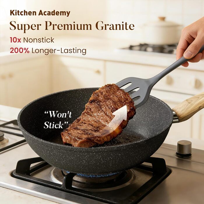 Набір каструль Kitchen Academy Induktion 12 предметів сірого кольору з гранітним антипригарним покриттям (без PFOA/PFOS)