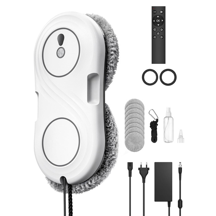 Робот-мийник вікон Keero WD12D, 7000 Pa, білий: електричний, з турбіною, ультратонкий, 10 серветок