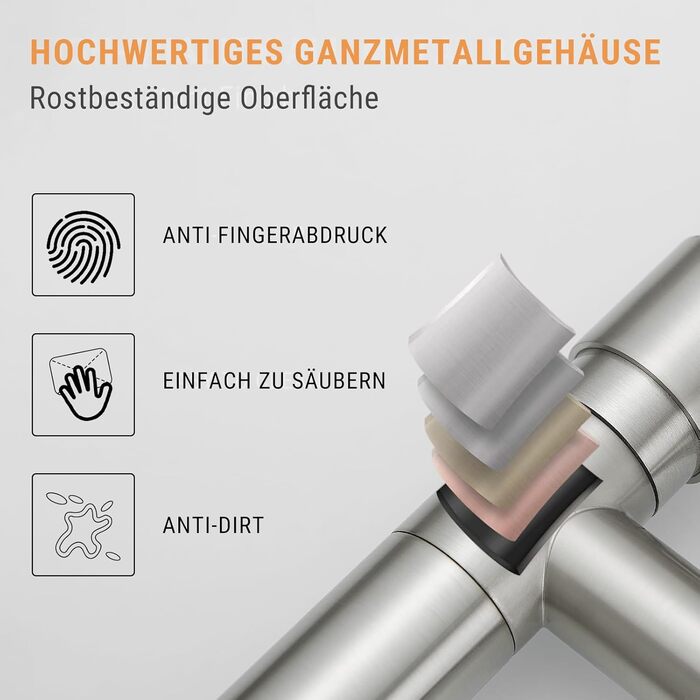 LED кухонний змішувач з спіральною пружиною, поворотний на 360°, з двома виливами, висувний, для кухні, з високим тиском, з нержавіючої сталі, LED, матове нікелювання