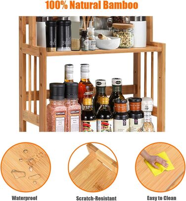 GIANTEX 3-Tier Bamboo Spice Rack, Corner Kitchen Shelf Organizer, Wooden Spice Stand Natural, Standing Kitchen Spice Rack, Kitchen Shelf System Spice Organizer Kitchen Organizer for Kitchen