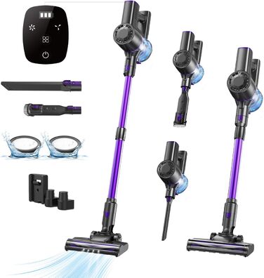 Бездротовий пилосос Vexilar V12 Akku: 50 хв роботи, 50 кПа, 450 Вт, антизаплутана щітка, легкий, безщітковий двигун, підходить для твердих підлог, килимів, шерсті тварин (фіолетовий)