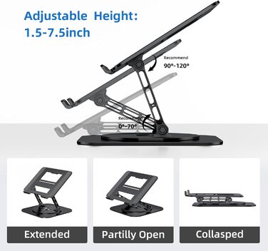 MCHOSE Adjustable Laptop Stand - Ergonomic Desk Stand for MacBook Air & 10-17' Laptops (Black)