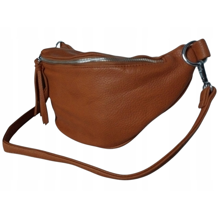 Велика жіноча сумка-бананка на плече — коричнева сумка-пояс із двома ременями