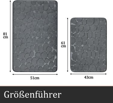 Набір килимків для ванної кімнати chakme (2 шт), пам'ятна піна Cobblestone, протиковзні та абсорбуючі килимки для ванної та туалету, темно-сірі