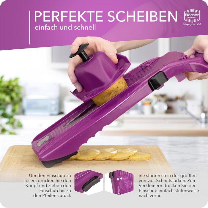 Набір Börner V5 для нарізки овочів та фруктів: нарізчик V-подібної форми, набір базової комплектації, фіолетовий колір