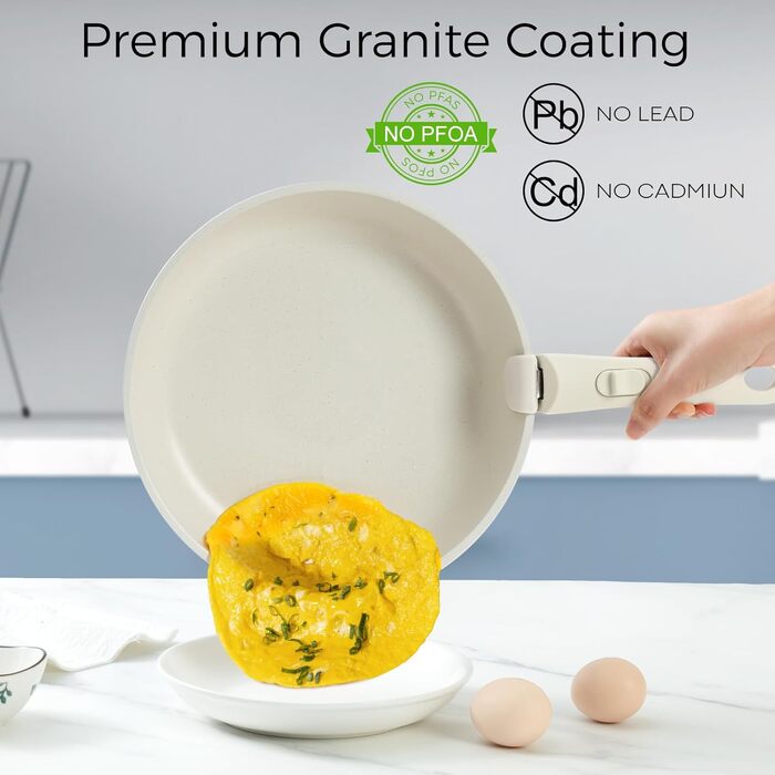 Набір посуду 15 предметів, антипригарне покриття, знімні ручки, посуд для кемпінгу, сумісний з індукцією, блакитний