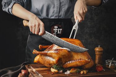 HEZHEN Кухонний ніж Gyuto з дамаської сталі 21 см, VG10, серія Master, професійний, для ресторану та дому
