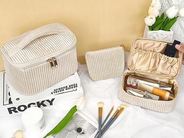 Набір косметичок для жінок: 3 шт. - для макіяжу, подорожей, повсякденного використання. Колір: бежевий