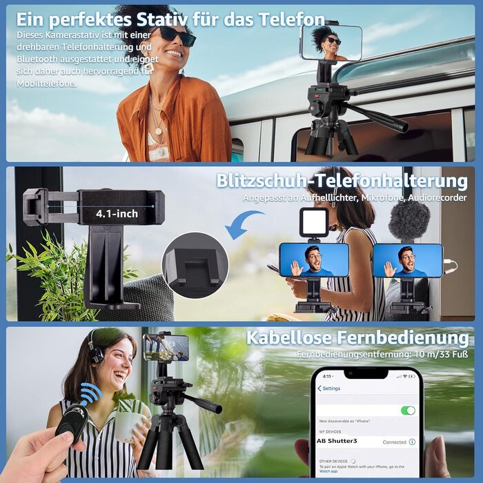 Штатив для камери Lusweimi 187 см з поворотним кріпленням 360° та 2 QR-пластинами, для Sony/Nikon/Canon, смартфонів, TikTok, Vlog (чорний)