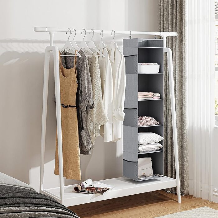 Організатор для шафи з сітчастими кишенями, 6 відділень, сірий, 30 x 30 x 130 см