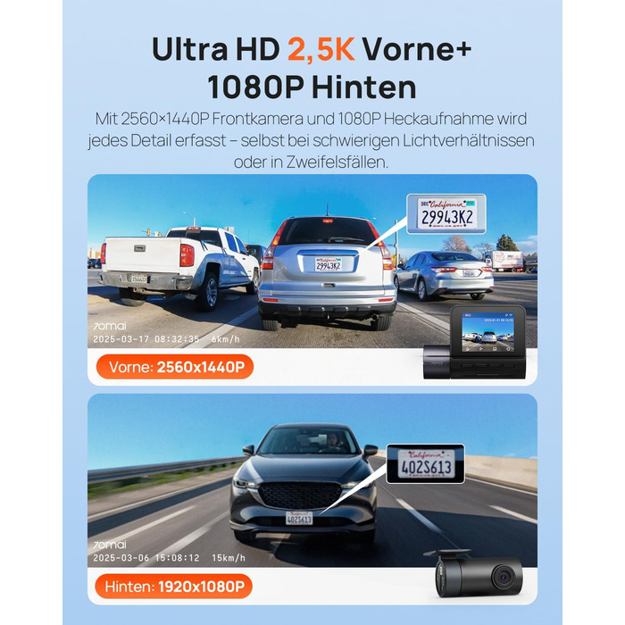 Відеореєстратор 70mai A410 Dual 2.5K + 1080P з GPS, Wi-Fi, HDR, нічним баченням та картою 64GB