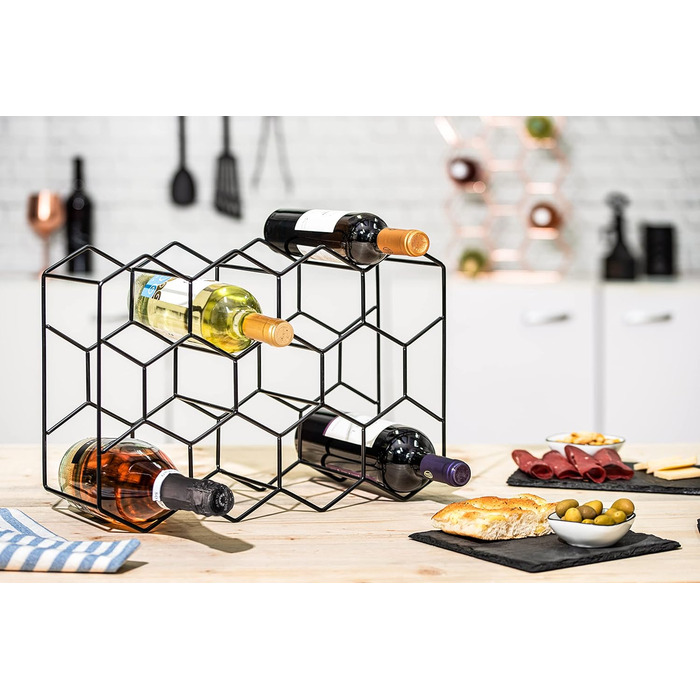 Gusto Nostro Wine Rack for Table - Modern Black Metal Wine Rack for 14 Bottles - 3-Tier Wine Rack Small - Bottle Rack for Table, Cabinet & Pantry - No Assembly Required