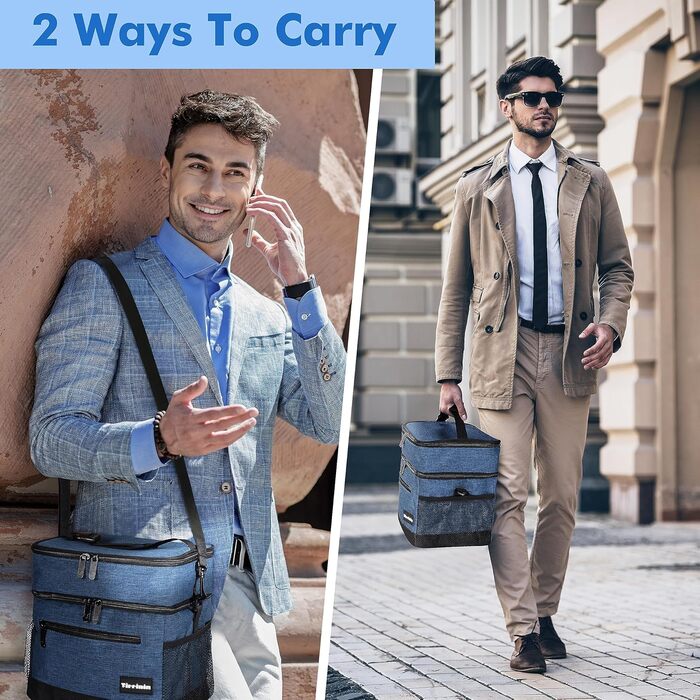 Термосумка-ланчбокс Kato Tirrinia 17L для чоловіків, виготовлена з вишуканого темно-синього матеріалу. Ідеальна для роботи, фітнесу, школи та пікніків. Зручний регульований ремінь, витримує витоки, компактно складається.