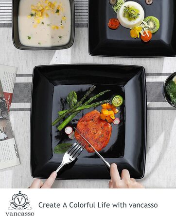 Vancasso Tableware Stoneware, 16-piece SOHO square dish set for 4 people, combination tableware set, square