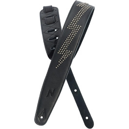 Гітарний ремінь Nefelibata з повномісної шкіри, з підкладкою з піни, з металевими заклепками, для електро-, акустичної та бас-гітари (2,5 см, чорний карбон) (Blitzschlag)