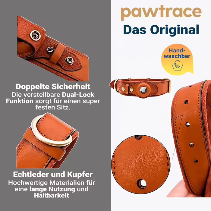 Шкіряний нашийник для собак PawTrace з тримачем для Apple AirTag, регульований, коричневий, розмір XS, GPS-трекер, для малих і великих порід