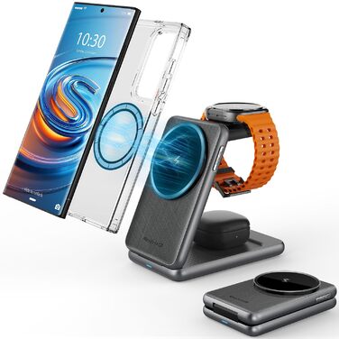 Зарядний пристрій 3-в-1 MagSafe для Samsung Galaxy S25 Ultra/S24 та Galaxy Watch Ultra/8/7/6 (Чорний)