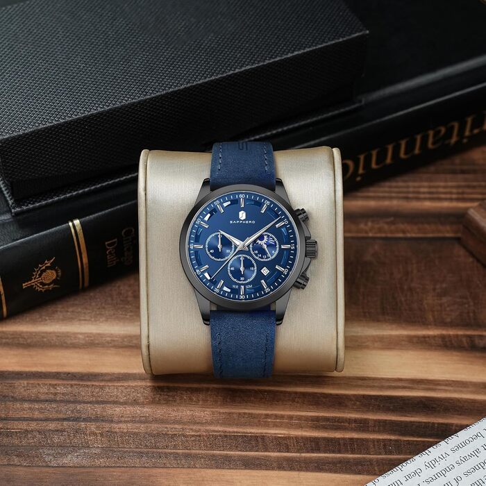 Годинник чоловічий BENYAR Chronograph, аналоговий кварц, водонепроникний, з датою. Елегантний аксесуар для бізнесу та повсякденного стилю. Прекрасний подарунок для чоловіків (синій ремінь/блакитне циферблат)