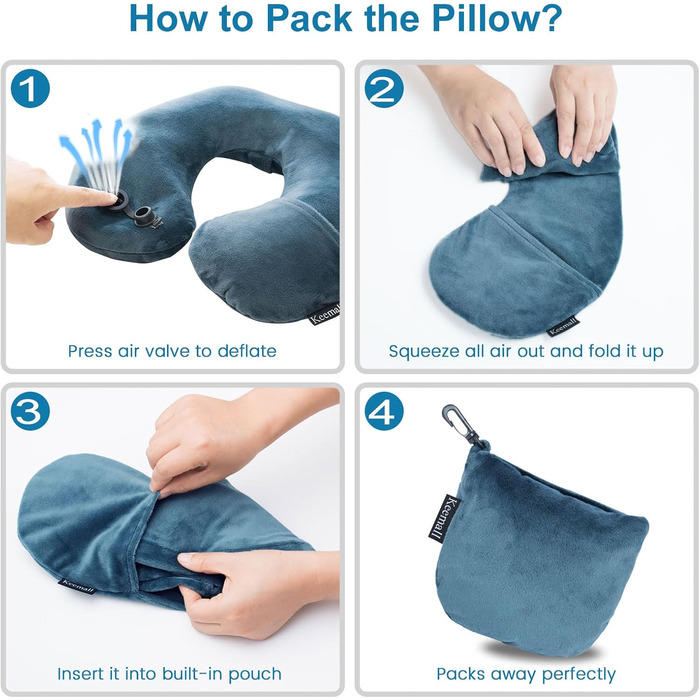 Подушка для шиї BestMaxs надувна туристична для подорожей, літака, поїзда, авто. Зручна, з наволочкою, для офісу та сну. Колір: Deep Grey