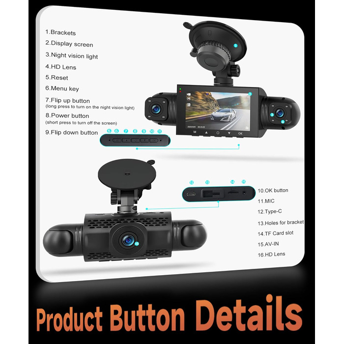 Відеореєстратор 4-камерний 360° для авто, 4 камери FHD 1080P (передня, задня, ліва, права), 3