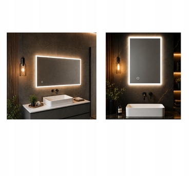 LED-дзеркало у ванну кімнату прямокутне, 80x50 см, з сенсорним вимикачем
