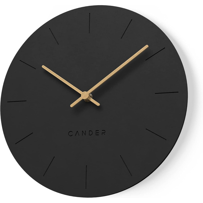 Cander Berlin MNU 2630 Wall Clock, 30 cm, Analog, Living Room, Modern Vintage, Black, Wooden Hands, Silent (No Ticking Sound), MDF