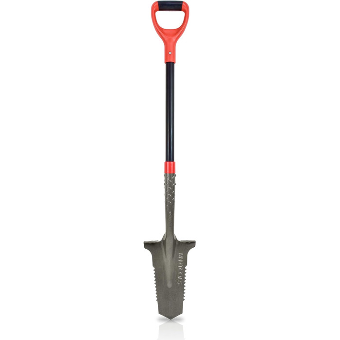 Садова лопата Red Tools Power Head з кореневою пилкою, 115 см, міцне лезо для кам'янистих і твердих ґрунтів, із підпорою для ноги та м'якою ручкою (сіра)