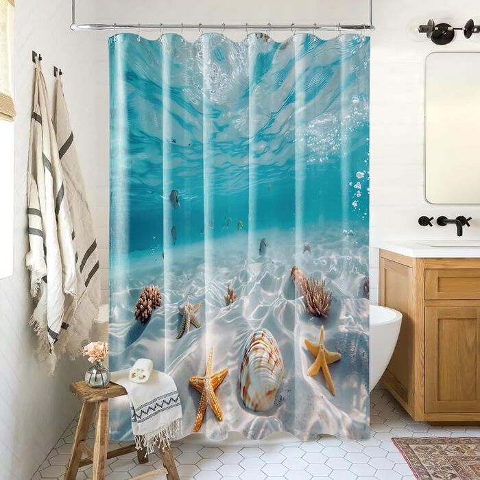 Штора для душу Sanilo Waterworld, водонепроникна, антигрибкова, з кільцями (12 шт.) - висока якість