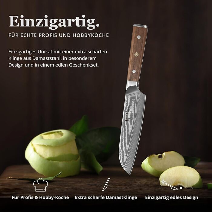 Ніж кухонний Wakoli Santoku Damast (18 см), сталь VG10, 67 шарів, рукоять з горіха, професійний, в подарунковій коробці
