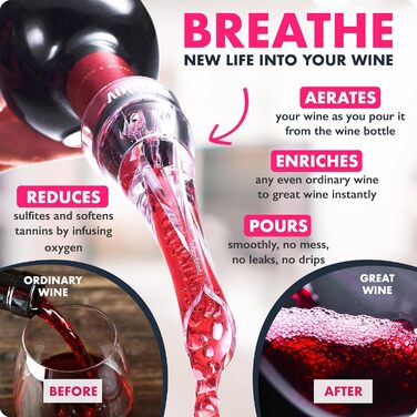 VINABON Wine Aerator – Premium 2020 Aerator Wine Pourer Red & White in Bottle Kit Slow Mini Travel Wine Air Aerator eBook Wine Guide