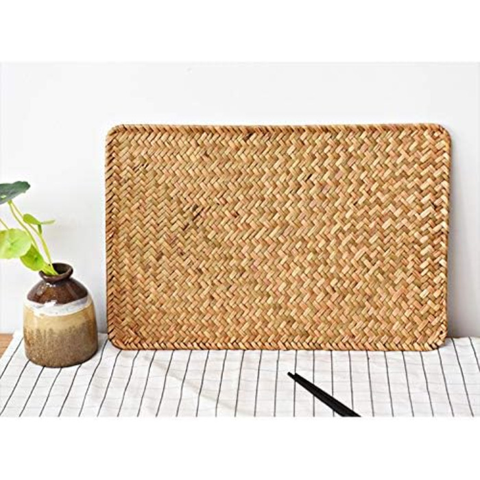 Set of 6, Rectangular Placemats made of Natural Seagrass, 43 x 30 cm, Woven Rattan Placemats for the Dining Table