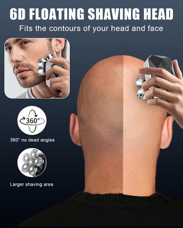 Електричний гоління для чоловіків Glatzen, водонепроникний IPX6, 6D гнучкий гоління, 5 ротаційних голівки, 120 хвилин роботи від акумулятора