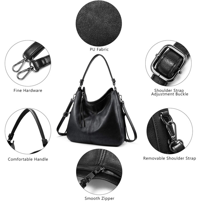 Жіноча сумка-шопер Realer середнього розміру, чорна (L) - PU шкіра, для роботи, офісу, покупок, вінтажний стиль Hobo