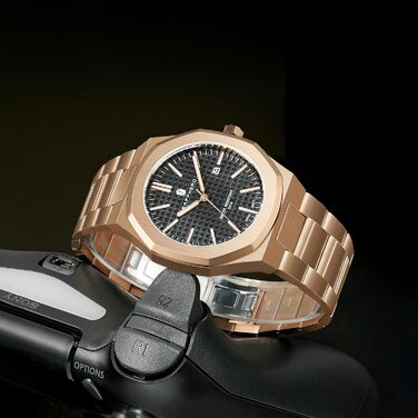 Годинник SAPPHERO чоловічий з нержавіючої сталі, 50M водостійкий, класичний, кварцовий з календарем. Елегантний подарунок для чоловіків (браслет рожевого золота / чорний циферблат)