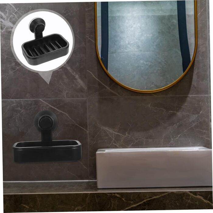 Настінний диспенсер для мила з присосками, мильниця, тримач для ванної кімнати та кухні, без інструментів, міцний та простий у встановленні, чорний