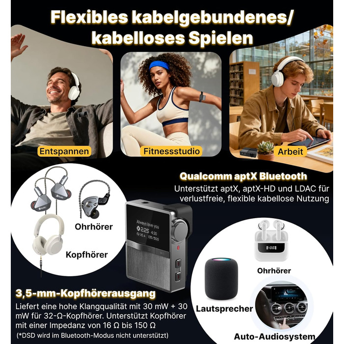 MP3-плеєр Hmusic P68 HiFi з кліпсою, Bluetooth, 16GB + карта пам'яті 128GB, підтримка DSD, Hi-Res аудіо