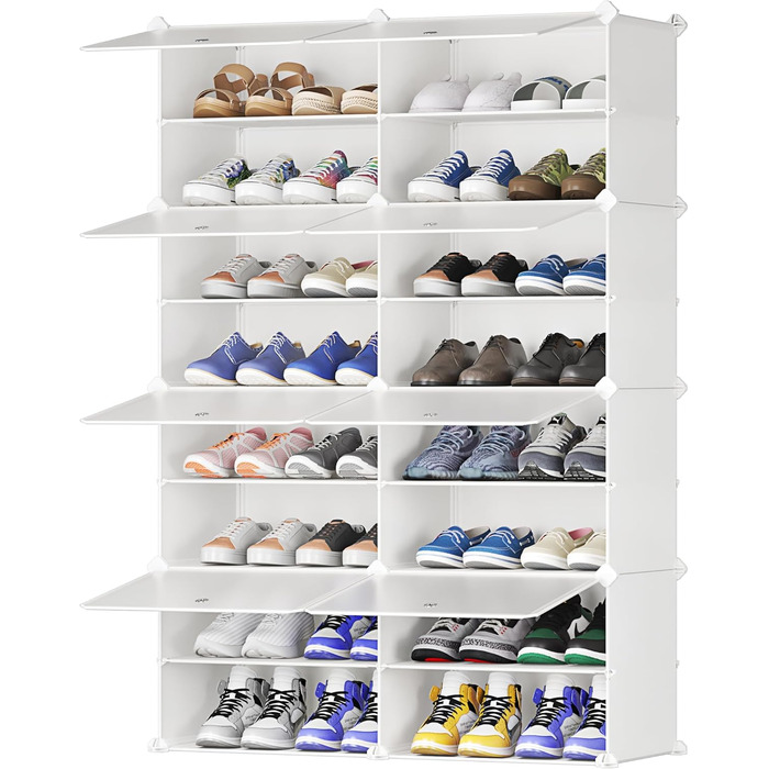 Plastic shoe cabinet, DIY simple shoe rack, narrow, with door, steel frame, stable, for hallways, bedrooms, entryways, White with Transparent Door, 2 * 6 (White, 2x8)
