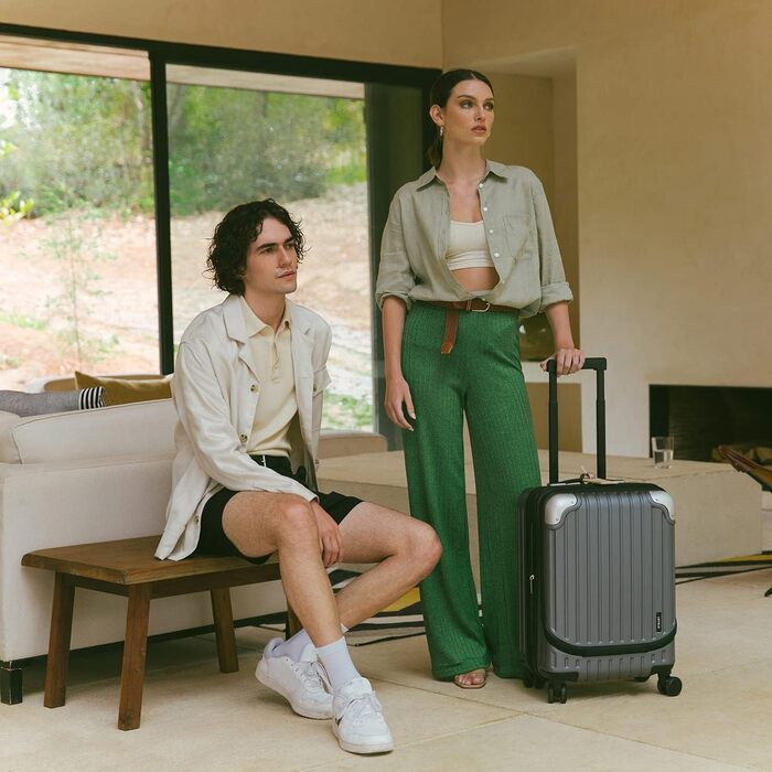 Чемодан-валіза на колесах LEVEL8, жорсткий корпус, ручна поклажа, сірий, 37x25x55.5 см, з TSA замком