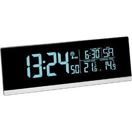 TFA Dostmann Multi-Color Digital Radio Alarm Clock with Color Changing Feature (70 Shades), 60.2548, Smartphone Charging Function (USB), Outdoor Temperature, Snooze Function, Plastic, Black