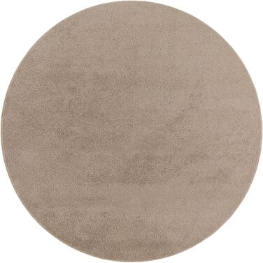 Килимок для вітальні TT Home Kurzflor: сучасний, однотонний, круглий, 80 см, бежевий (тауп), антиковзаюча основа, машинне прання