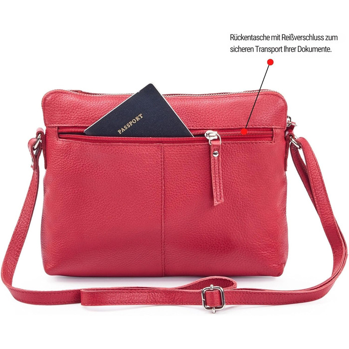 Сумка через плече Wise Owl з натуральної шкіри: жіноча та чоловіча, червона Nappa, 5 відділень на блискавці