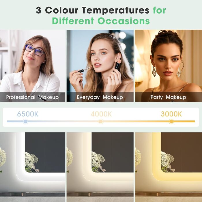 Дзеркало для ванної кімнати S'bagno з підсвічуванням 80x60 см, Bluetooth, протитуманне покриття, 3 кольори, регулювання яскравості, пам'ять налаштувань, загартоване скло, водонепроникність IP44, горизонтальне/вертикальне встановлення M66 (Bluetooth)