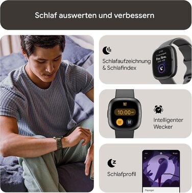 Fitbit Sense 2 – Розумний годинник для жінок та чоловіків – Фітнес-трекер з GPS, телефоном, аналізом стресу, ЕКГ та сном – сумісний з Android/iOS (Графіт / Алюміній)