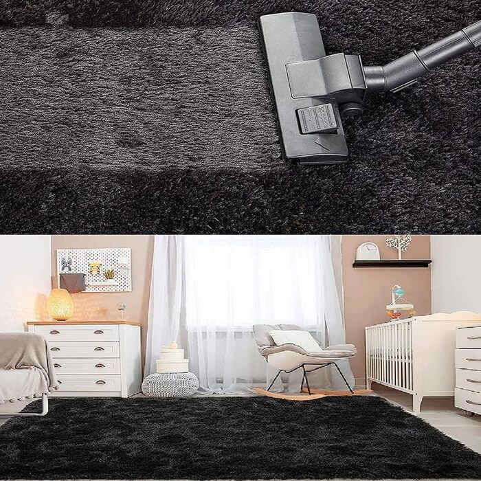 Шкіряний килим ABWXN з високим ворсом 120x160 см. Чорний, для вітальні та спальні