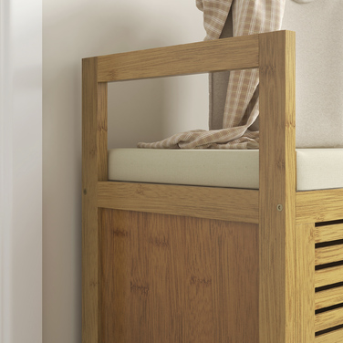 HOMCOM Shoe Cabinet with Folding Lid and Shoe Shelf, Bamboo Entryway Bench, Natural Storage for Entryway and Hallway, 100 x 40 x 60 cm
